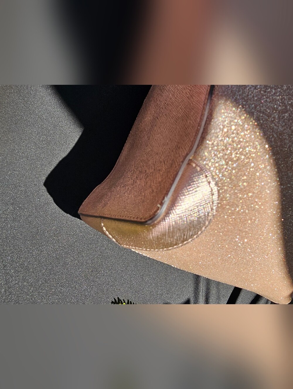 Kate Spade Shimmer Rose Gold Glitter Zip Top Tote Bag - Picture 7 of 12
